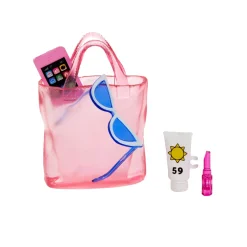 Barbie Bambola Bionda Con Costume Da Bagno Rosa E Bianco, Pareo A Pois, Cappello Da Sole, Tote Bag E Tanti Accessori Da Spiaggia, 3+ Anni, Hpl73
