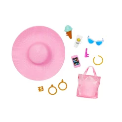 Barbie Bambola Bionda Con Costume Da Bagno Rosa E Bianco, Pareo A Pois, Cappello Da Sole, Tote Bag E Tanti Accessori Da Spiaggia, 3+ Anni, Hpl73