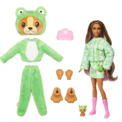Barbie Cutie Reveal Bambola Con Costume Di Peluche Da Cagnolino-Rana E 10 Accessori A Sorpresa Cambia Colore, Serie Amici Cuccioli