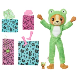 Barbie Cutie Reveal Bambola Con Costume Di Peluche Da Cagnolino-Rana E 10 Accessori A Sorpresa Cambia Colore, Serie Amici Cuccioli