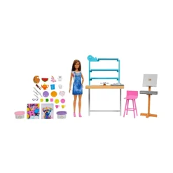 Barbie Studio D'Arte Creativita E Relax, Bambola Barbie, Oltre 25 Accessori Per Creare E Dipingere, Pasta Da Modellare, Stampi, Tele E Altro Ancora, Giocattolo Per Bambini Dai 3 Ai 7 Anni
