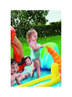 Bestway Play Center Vulcano 265X265X104 Cm Con Fondo Gonfiabile, Scivolo, Spruzzo, Gioco Con Anello E Palline