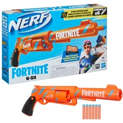 Hasbro Nerf Fortnite 6-Sh Blaster Con Caricamento Con Percussore, Caricatore A Tamburo Da 6 Dardi, Include 6 Dardi Nerf Elite