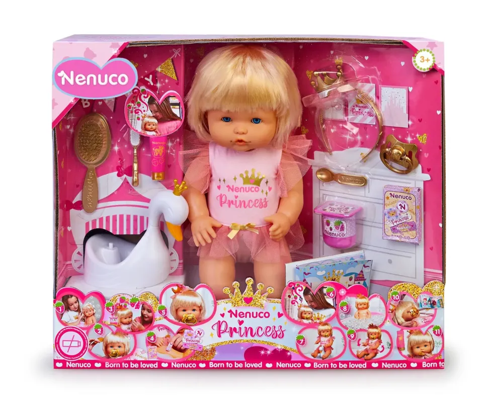 Nenuco Princess, Bambola 42 Cm Con Capelli Biondi E 10 Accessori