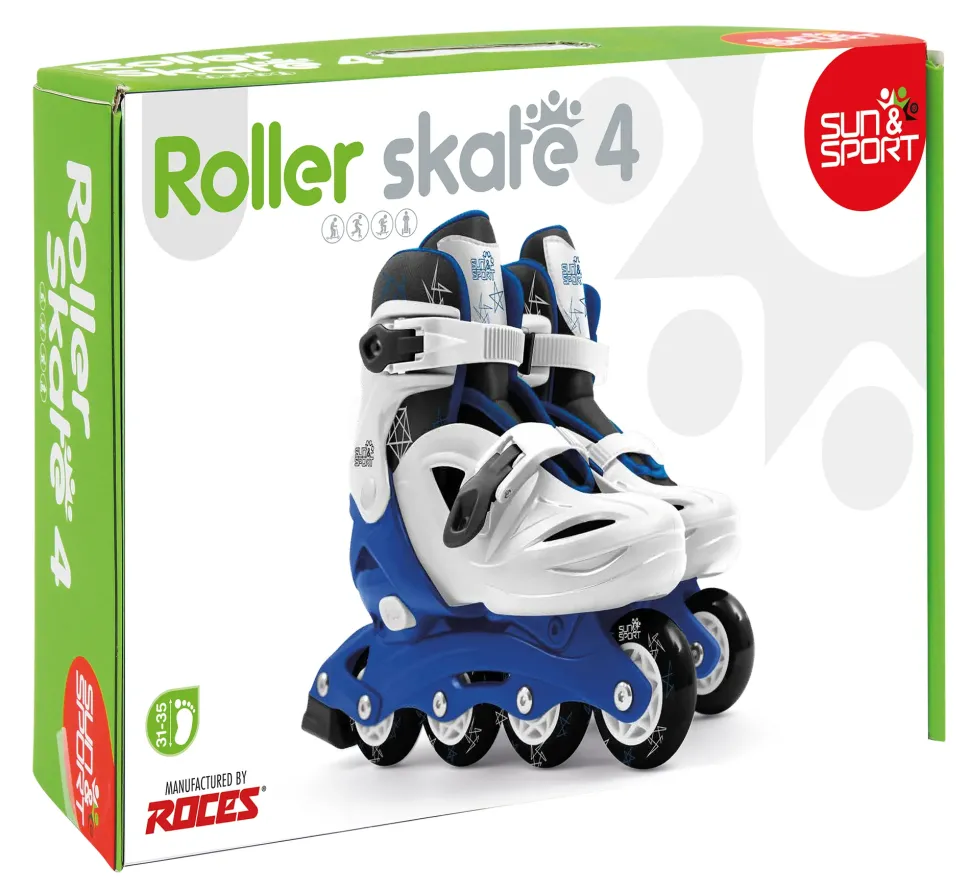 Pattini A 4 Ruote Con Taglia Regolabile E Sistema Frenante Per Bambini Misura 31-35, Fibbie Regolabili E Imbottitura Dello Stivale Disponibile In Blu E Rosa