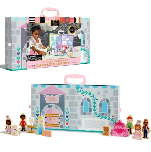 Play Set Castello Con 13 Accessori Di Legno