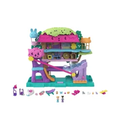 Polly Pocket Pollyville Casa Sull'Albero Dei Cuccioli, Playset A 5 Piani, 15+ Pezzi Gioco: 2 Bambole, Veicolo, 4 Animali E Accessori, Giocattolo Per Bambini 4+ Anni