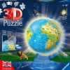 Ravensburger 3D Puzzle Globo Night Edition Con Luce, Impara La Geografia In Inglese, 180 Pezzi, 6+ Anni