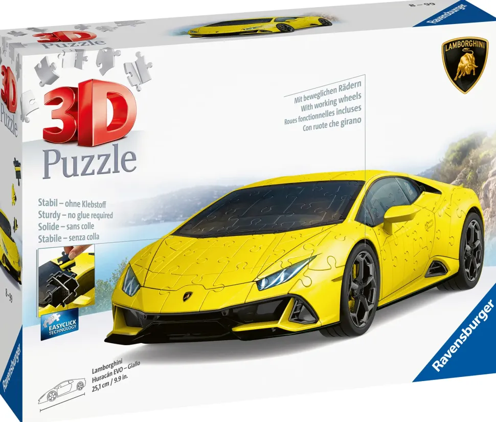 Ravensburger 3D Puzzle Lamborghini Huracan Evo Gialla, 108 Pezzi, 8+ Anni