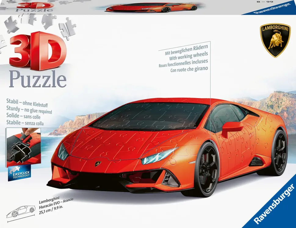 Ravensburger 3D Puzzle Lamborghini Huracan Evo Arancione, 108 Pezzi, 8+ Anni
