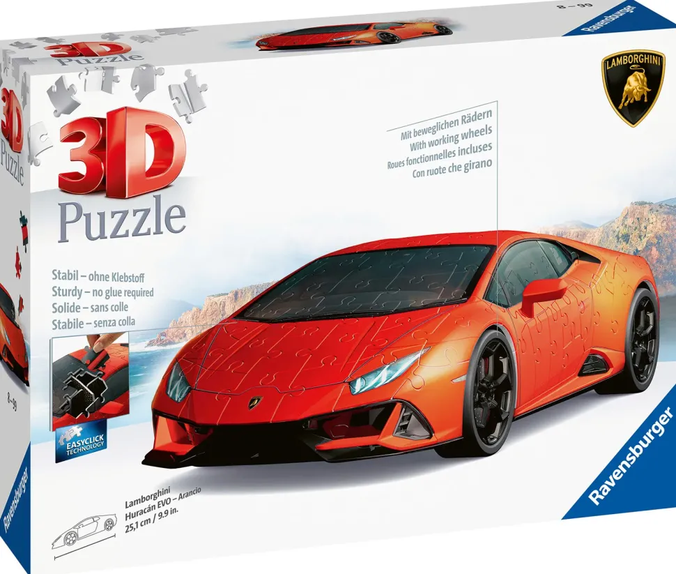 Ravensburger 3D Puzzle Lamborghini Huracan Evo Arancione, 108 Pezzi, 8+ Anni