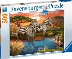 Ravensburger Puzzle Zebre Alla Pozza D'Acqua, 500 Pezzi, Puzzle Adulti